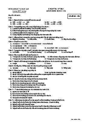 Đề kiểm tra 15 phút học kì I môn Sinh học Lớp 11 lần 1 (Ban cơ bản) - Mã đề 486 - Trường THPT Lê Lợi
